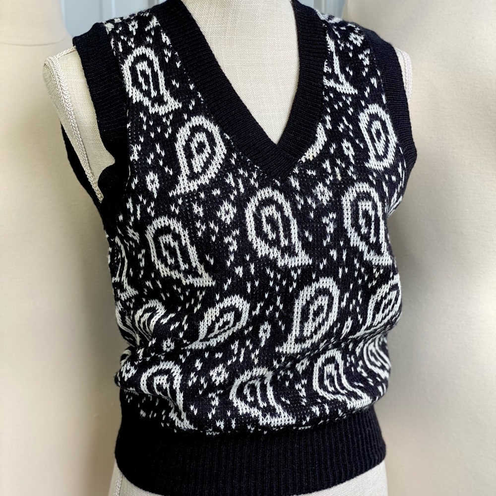 Vintage Paisley Black and White Sweater Vest